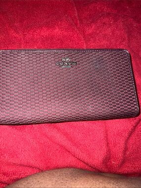 Coach Quilted Zip Wallet in Wine Red